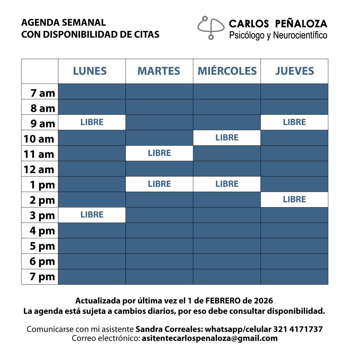 CALENDARIO PSICOLOGO MEDELLIN CARLOS PEÑALOZA